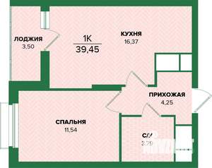 1-к квартира, вторичка, 39м2, 8/25 этаж