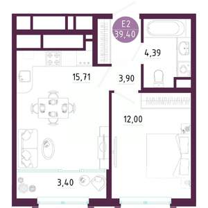 1-к квартира, вторичка, 39м2, 2/10 этаж