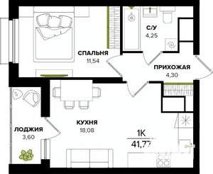 1-к квартира, вторичка, 42м2, 6/25 этаж