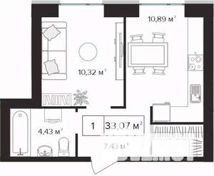 1-к квартира, вторичка, 33м2, 1/10 этаж
