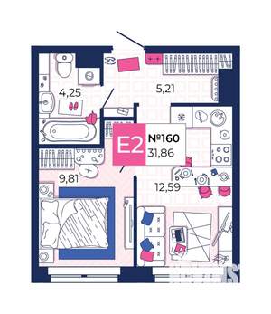 1-к квартира, вторичка, 32м2, 13/25 этаж