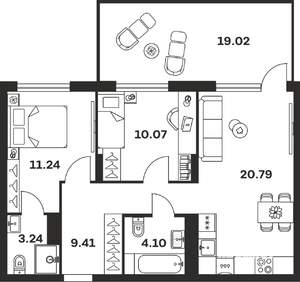 2-к квартира, вторичка, 65м2, 1/15 этаж