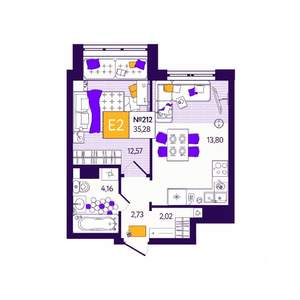 1-к квартира, вторичка, 35м2, 4/12 этаж