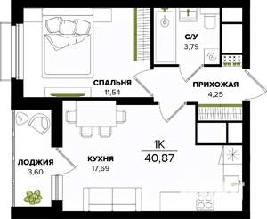 1-к квартира, строящийся дом, 41м2, 2/25 этаж