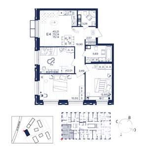 3-к квартира, строящийся дом, 75м2, 4/15 этаж