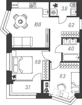 2-к квартира, строящийся дом, 63м2, 23/24 этаж