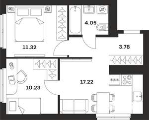 2-к квартира, вторичка, 47м2, 11/25 этаж
