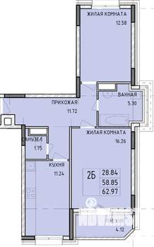 2-к квартира, строящийся дом, 63м2, 3/14 этаж