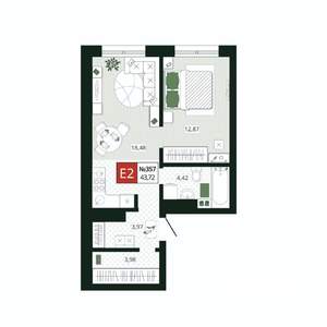 1-к квартира, вторичка, 44м2, 17/19 этаж