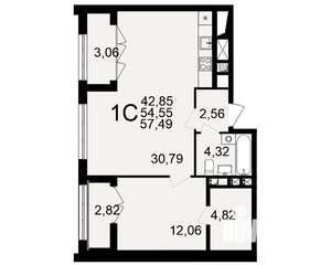 1-к квартира, вторичка, 57м2, 1/18 этаж