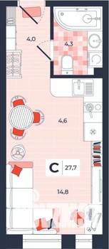 Студия квартира, строящийся дом, 28м2, 2/14 этаж