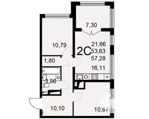 2-к квартира, вторичка, 57м2, 20/25 этаж