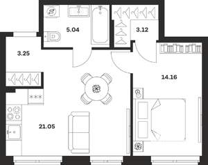 1-к квартира, вторичка, 47м2, 1/25 этаж