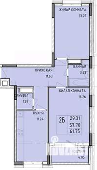 2-к квартира, строящийся дом, 62м2, 13/14 этаж