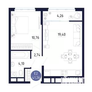 1-к квартира, строящийся дом, 41м2, 25/25 этаж