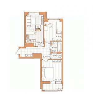 2-к квартира, строящийся дом, 53м2, 6/9 этаж