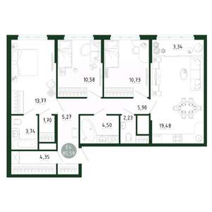3-к квартира, строящийся дом, 86м2, 5/25 этаж
