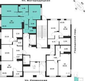 2-к квартира, вторичка, 63м2, 1/4 этаж