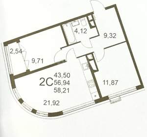 2-к квартира, вторичка, 58м2, 8/18 этаж