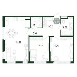 2-к квартира, строящийся дом, 64м2, 12/25 этаж