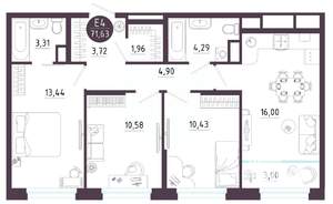 3-к квартира, вторичка, 72м2, 4/10 этаж
