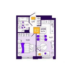 1-к квартира, вторичка, 35м2, 10/12 этаж