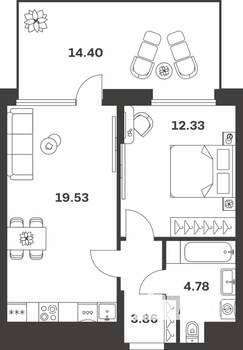 1-к квартира, вторичка, 45м2, 1/10 этаж