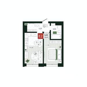 1-к квартира, вторичка, 35м2, 7/19 этаж