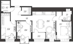 3-к квартира, строящийся дом, 82м2, 8/24 этаж