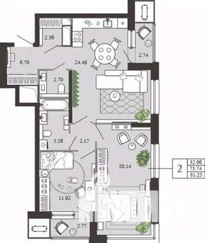 2-к квартира, вторичка, 81м2, 10/21 этаж