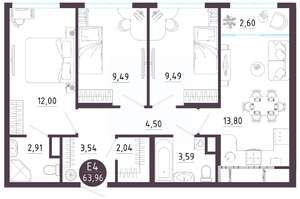3-к квартира, вторичка, 64м2, 10/10 этаж