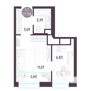 1-к квартира, вторичка, 28м2, 5/10 этаж