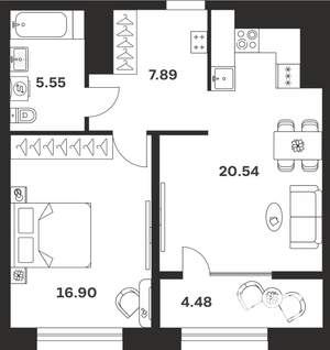 1-к квартира, вторичка, 55м2, 2/10 этаж