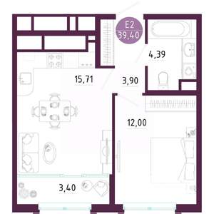 1-к квартира, вторичка, 39м2, 5/10 этаж