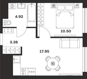 1-к квартира, строящийся дом, 37м2, 7/25 этаж