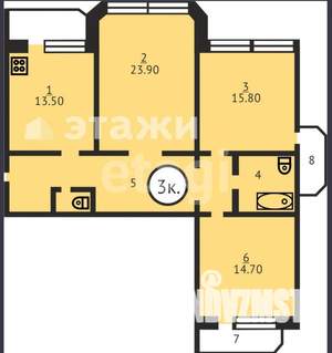 3-к квартира, вторичка, 80м2, 8/10 этаж