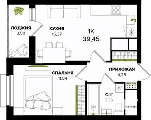 1-к квартира, вторичка, 39м2, 7/25 этаж