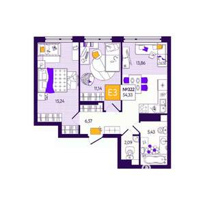 2-к квартира, вторичка, 54м2, 11/12 этаж