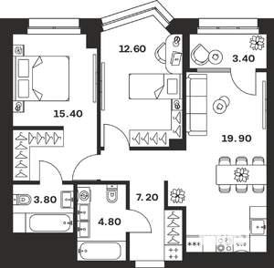 3-к квартира, строящийся дом, 67м2, 5/24 этаж
