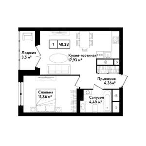 1-к квартира, вторичка, 44м2, 25/25 этаж