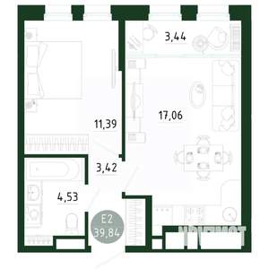 1-к квартира, строящийся дом, 40м2, 1/25 этаж