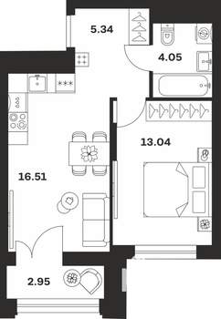 1-к квартира, вторичка, 42м2, 3/15 этаж