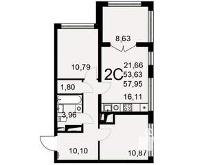 2-к квартира, вторичка, 58м2, 24/25 этаж