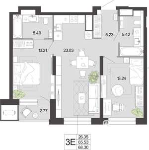 2-к квартира, вторичка, 68м2, 2/21 этаж