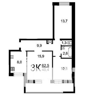 3-к квартира, вторичка, 61м2, 2/9 этаж