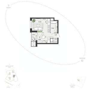 Студия квартира, вторичка, 38м2, 21/21 этаж