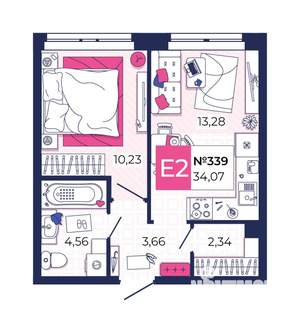 1-к квартира, вторичка, 34м2, 2/25 этаж