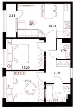 2-к квартира, вторичка, 61м2, 6/9 этаж