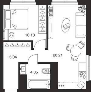 1-к квартира, вторичка, 39м2, 17/25 этаж