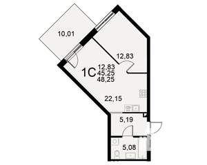 1-к квартира, строящийся дом, 45м2, 1/11 этаж